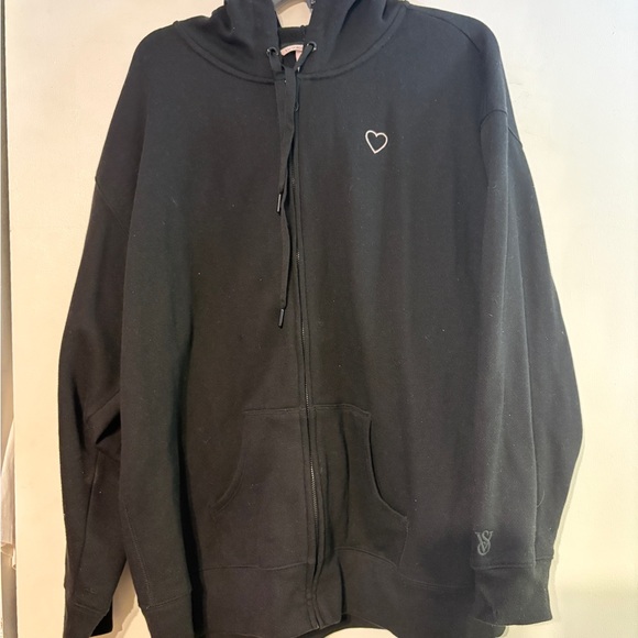 Victoria's Secret Tops - Victoria Secret Oversized Black Hoodie with Heart Embroidery